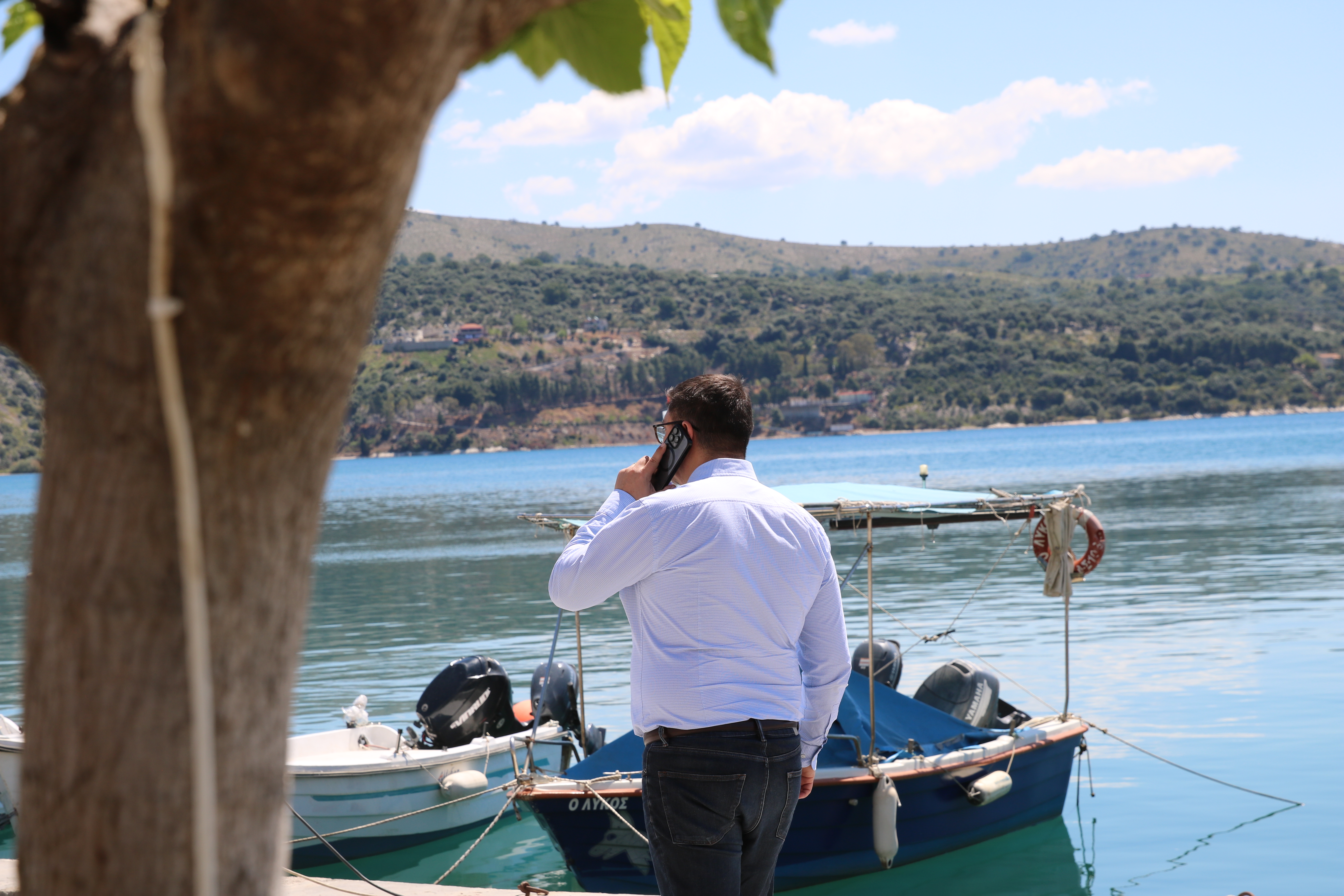 The Mayor of Xiromero discussing fish farm expansion. The local municipality, one of the poorest in the country, must balance employment needs with environmental protection.